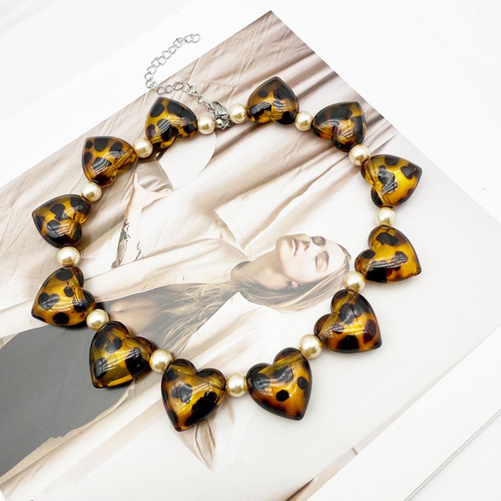 Rhinestone Flower Heart Necklace Vintage Clavicle Chain Trendy Pearl Beaded Choker  Women