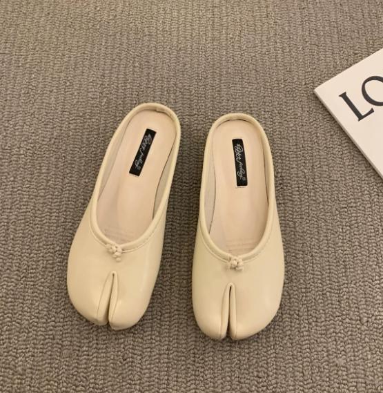 Fashion Bailamos Women Split Toe Fur Slippers Tabi Ninja Slip On Flats Round Toe Shallow Lazy Boat Slingback Mules Shoes Soft Warm Loafe