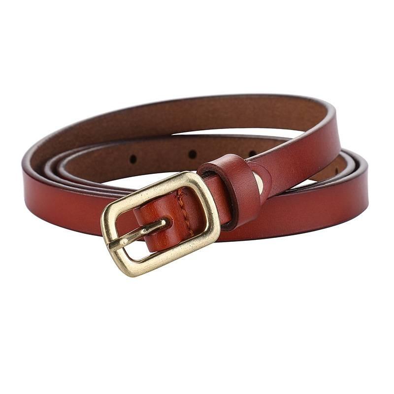 Genuine Leather Womens Belt Fashionable Twotone Cowhide Slim Waist Accessory With Alloy Buckle For Office