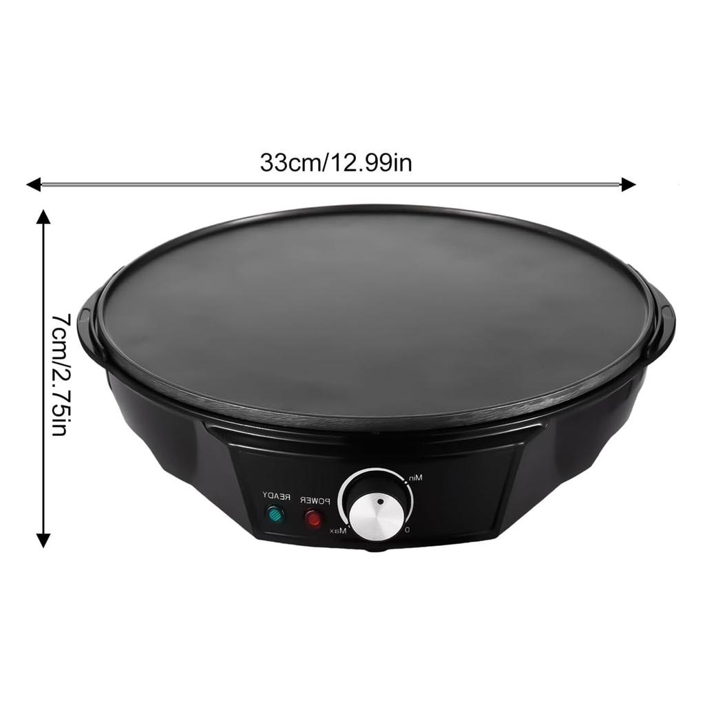 11-inch Electric Crepe Maker 1200W 50-210 Celsius Temperature Control for Rotisserie Tortillas and Blinds, No Sticks, Pancakes, Wooden Scraper and Dou