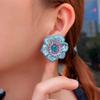 Light Luxury Atmosphere Three-Dimensional Flower Slightly Inlaid With Zirconium High-End Stud Earrings Earrings Elegant Turquoise Earrings
