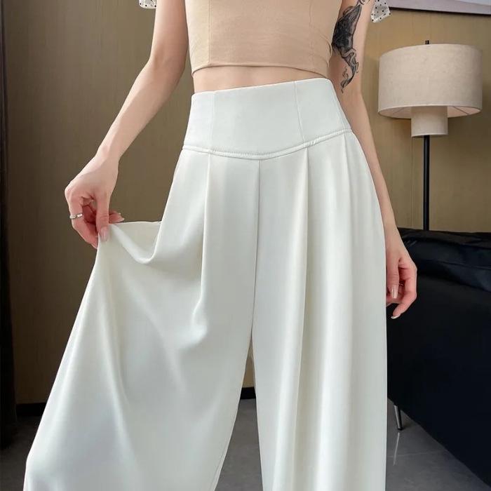 2025 Spring/Summer Women s High Waist Wide Leg Flare Trousers 3XL белый