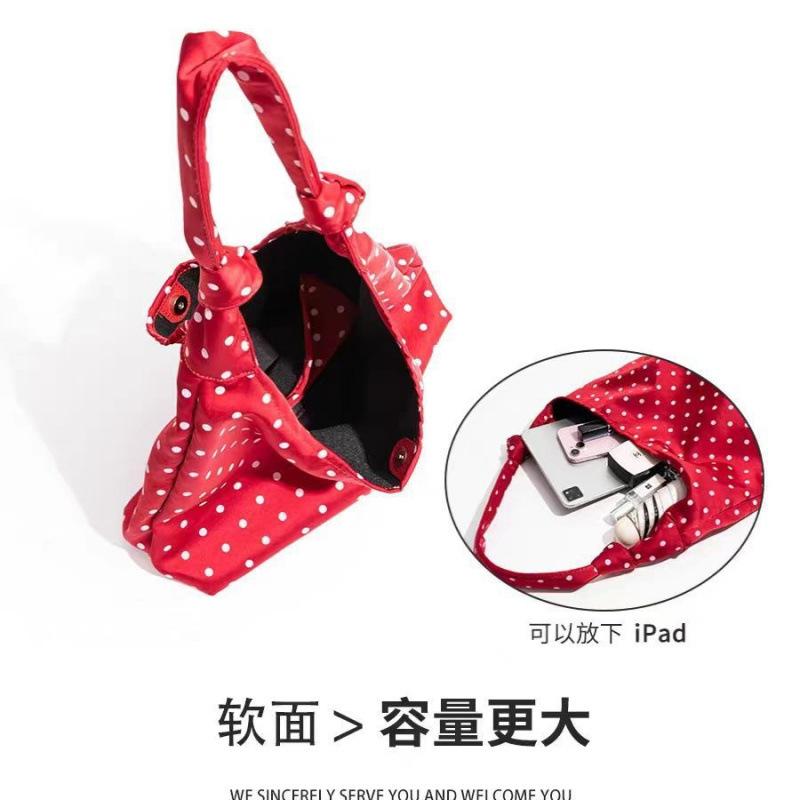 Daily Simple and Lazy Wind Polka Dots Floral Niche Girl Tie Knot Single Shoulder Armpit Big Bag