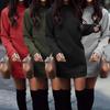 5 Colors Hot Autumn Winter Solid Color Crew Neck Long Sleeve Fleece Thick Loose Dress