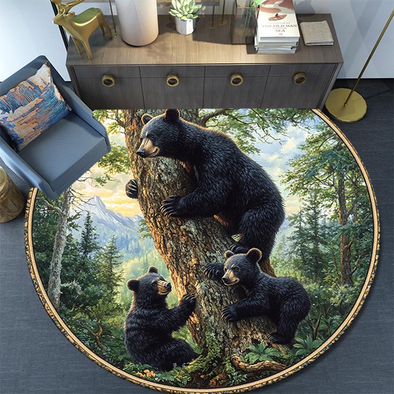 Black Bear Round Area Rug,Carpet Rug for Living Room Bedroom Sofa Playroom Decor,Non-slip Floor Mat