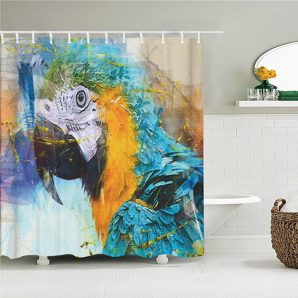 Colorful Birds Parrots Shower Curtain With 12 Hooks Waterproof Polyester Fabric Bath Bathroom Curtain Home Decor, 9 Size