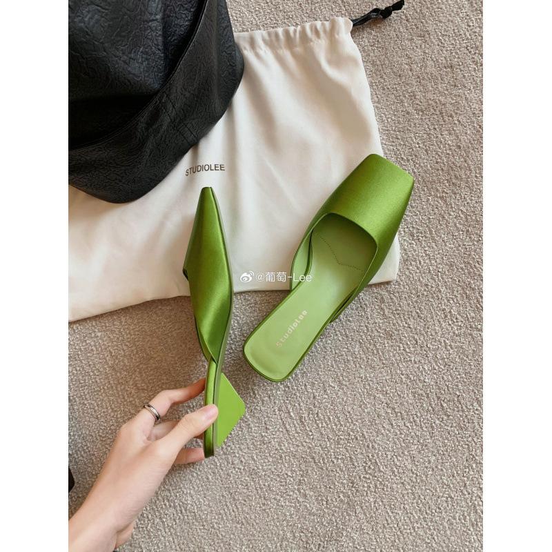 

Туфли Квадратный Носок Светлый Вырез Шелковый Сатин Треугольный Каблук Крутые Шлепанцы Женские 38