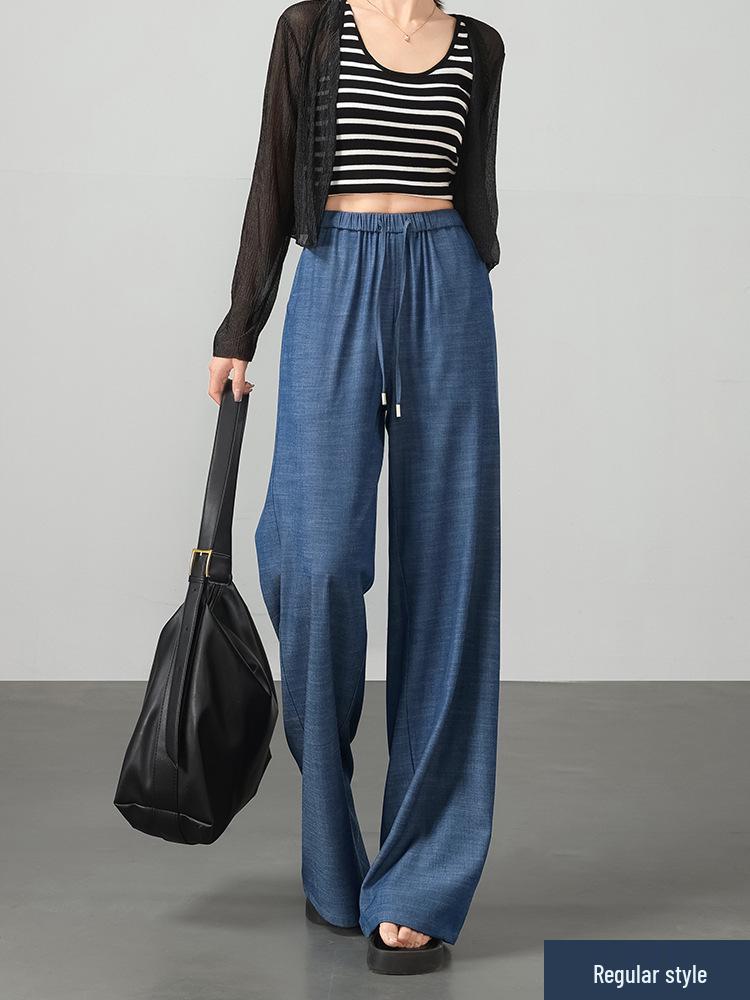 Tencel Women s Wide-Leg Jeans - Spring/Summer Casual Ice Silk Pants L
