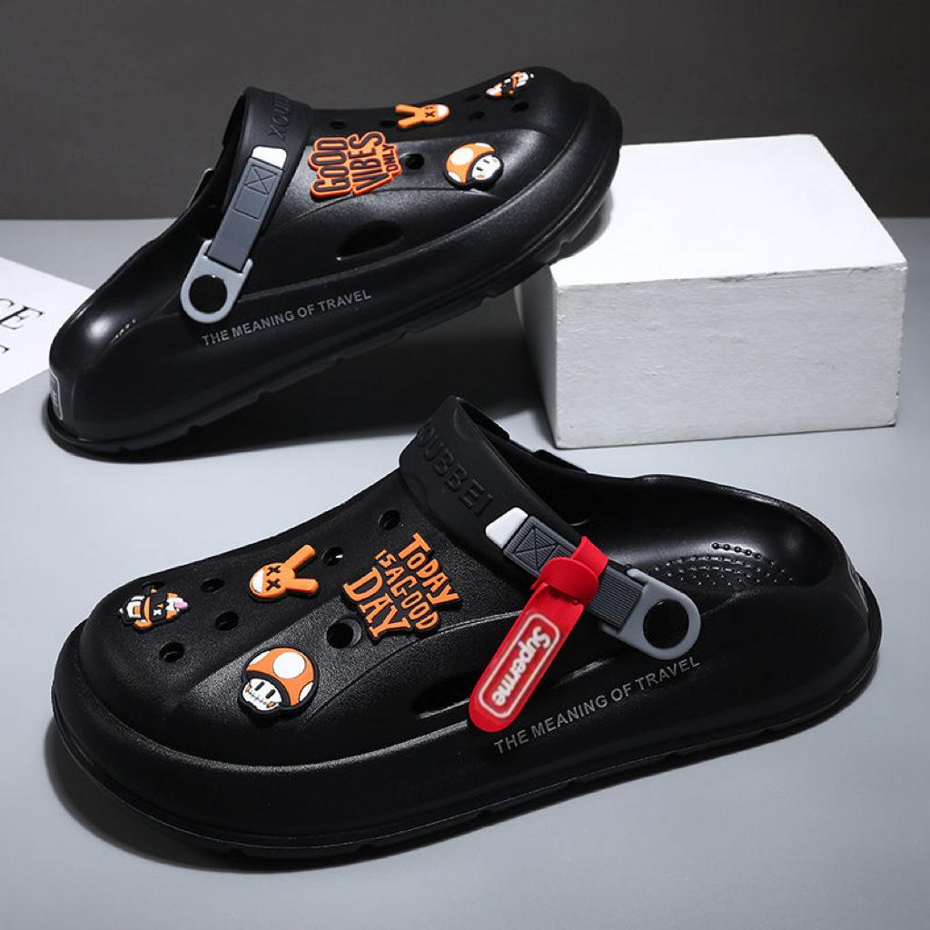 

Дырчатые туфли мужские летние на толстой подошве повседневные спортивные нескользящие сандалии на мягкой подошве уличные двухцелевые шлепанцы для пляжа мужские 38-39 [one size smaller]