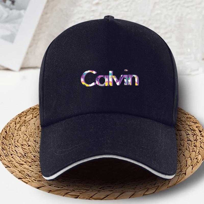 Ladies Lightweight Adjustable Baseball Cap Bold Calvin Letter Printed Navy Blue Polyester Recreational Sports Cap for Everyday