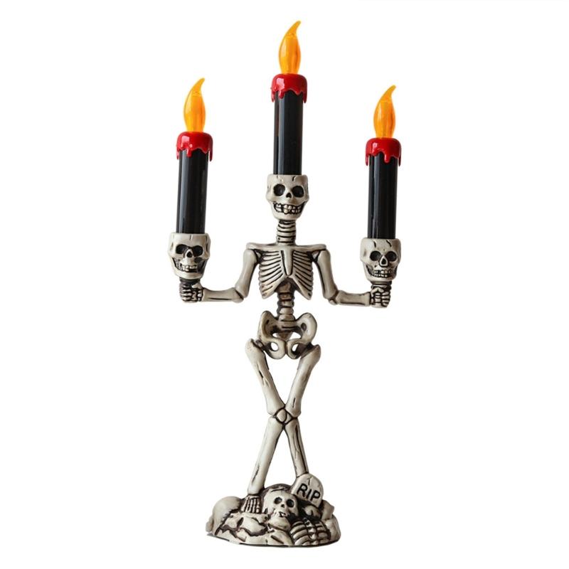 

Skull Candelabra Halloween Decoration Skeleton Candlestick with Flameless Candle LED Light for Mantels Tabletop Porch красный