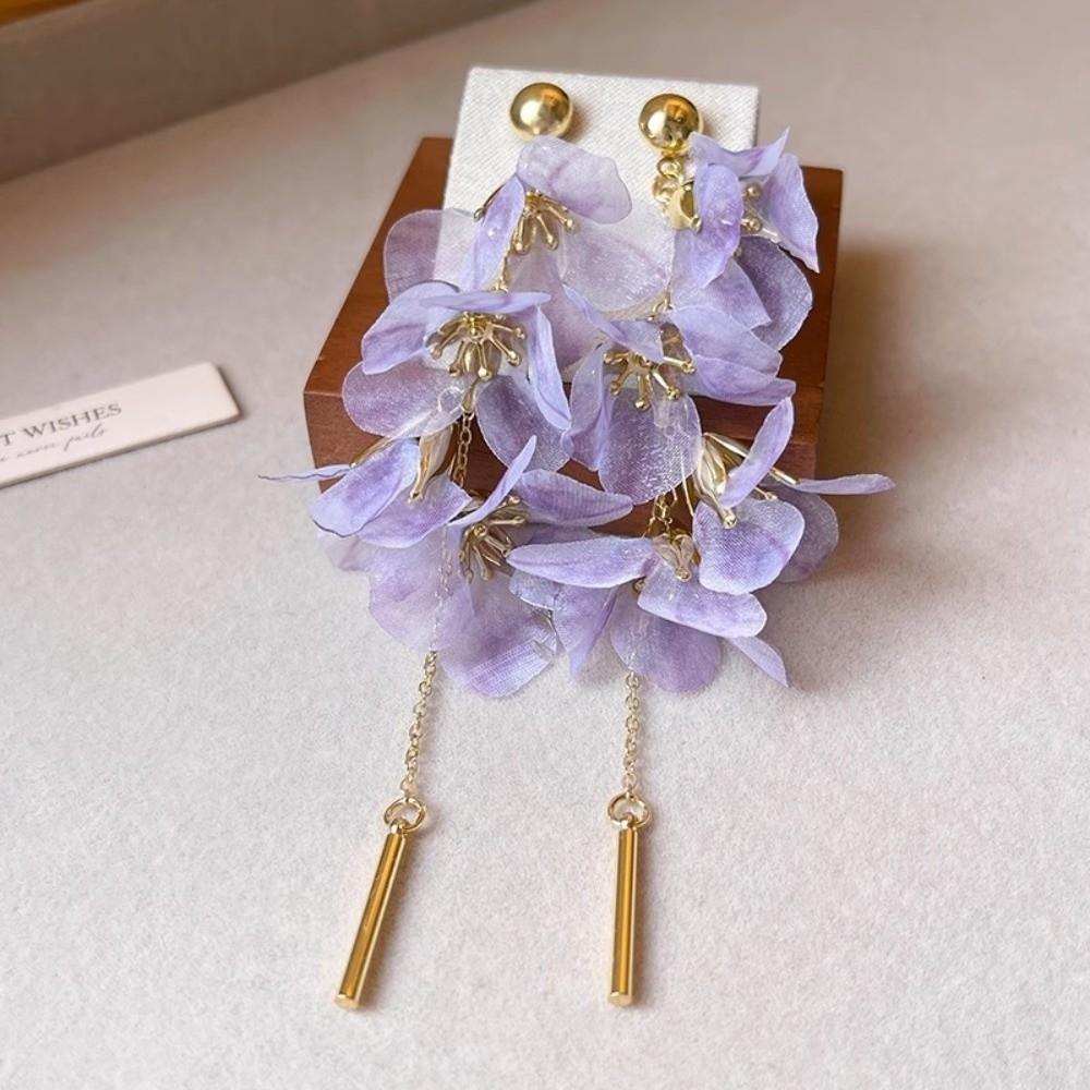 Organza Flower Earrings Tassel Fashion Jewelry Gift Long Tassel Earrings  Women