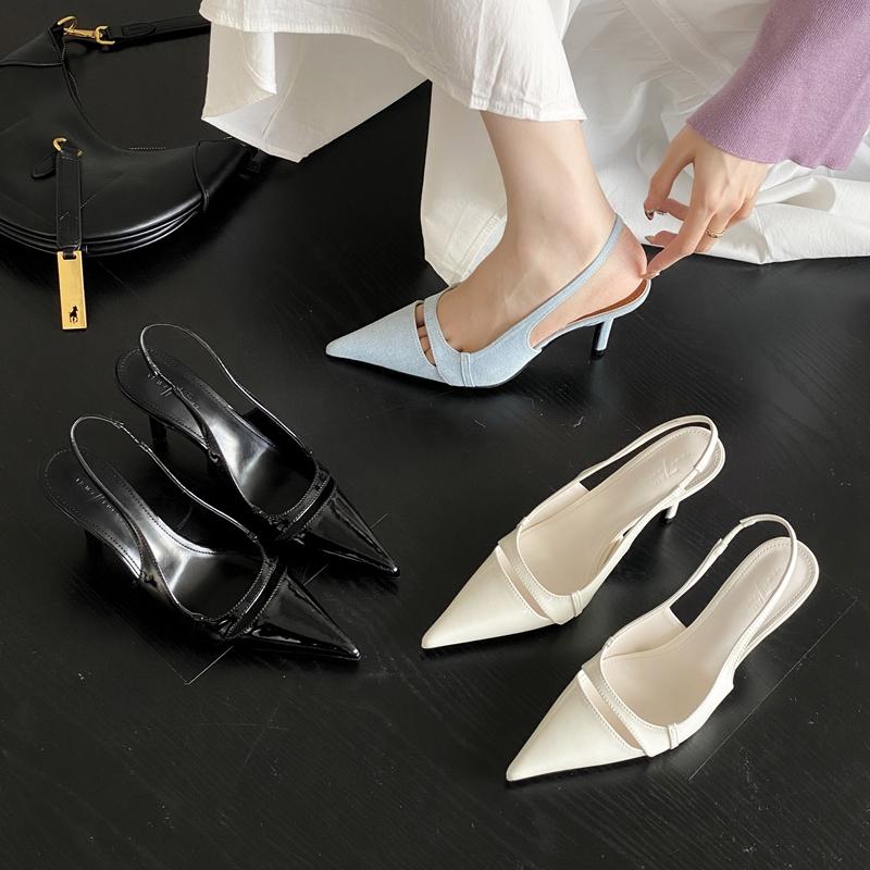 Fashion SUOJIALUN 2025 Spring New Brand Women Sandal Fashion Shallow Slip On Ladies Elegant Slingback Shoes Thin High Heel Dress Pumps