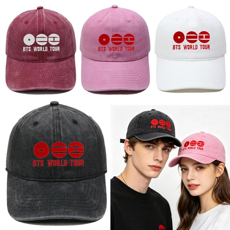 BTS World Tour Embroidered Washed Baseball Cap Retro Casual Unisex Hat