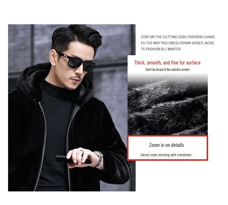 Men's Full Mink Fur Lapel Jacket - Winter Thick Faux Fur Coat