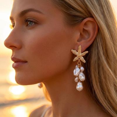 Neue Seestern-Perlenohrringe für Damen, Leichter Luxus-Mode, Hochwertiges Quastendesign, Einzigartige und Vielseitige Ohrringe