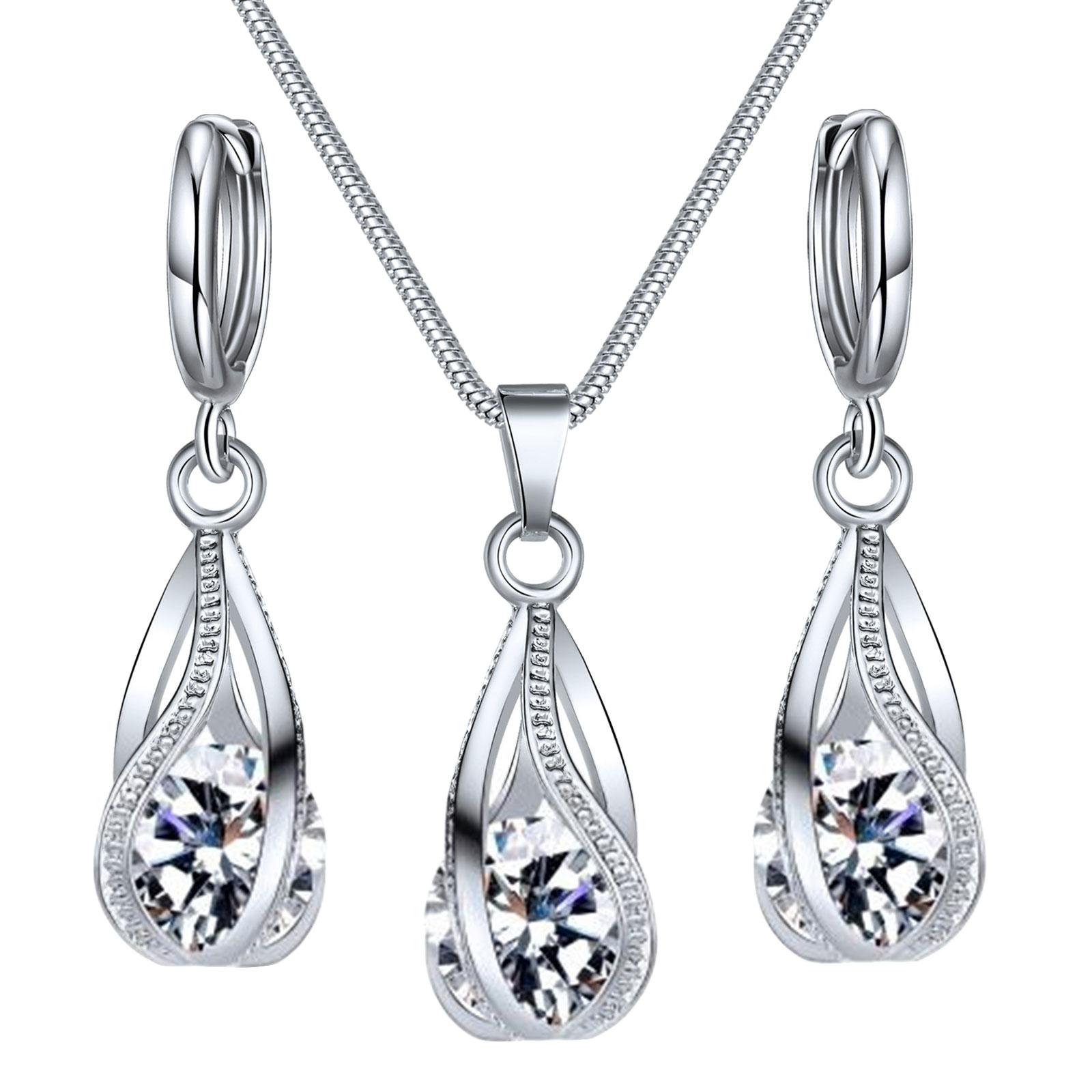 Stylish Jewelry Set Teardrop Dangle Earrings Trendy Drop Earrings Elegant Pendant Necklace Alloy Material for Daily Wear 1