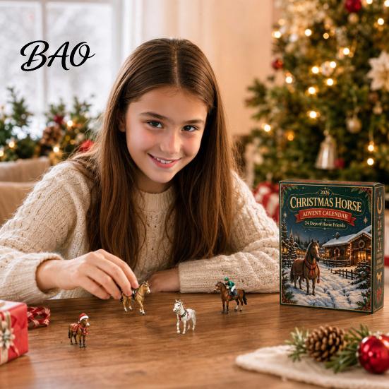Acrylic Ornament Set Christmas Pony Advent Calendar, 24-Day with Mini Birthday Gifts for Children Horse Figures, Tree Hanging Countdown Decor,