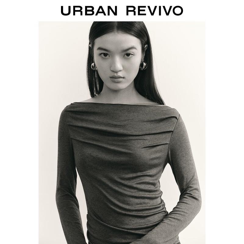 UR2025 Women's Elegant Off-Shoulder Draped Long-Sleeve T-Shirt