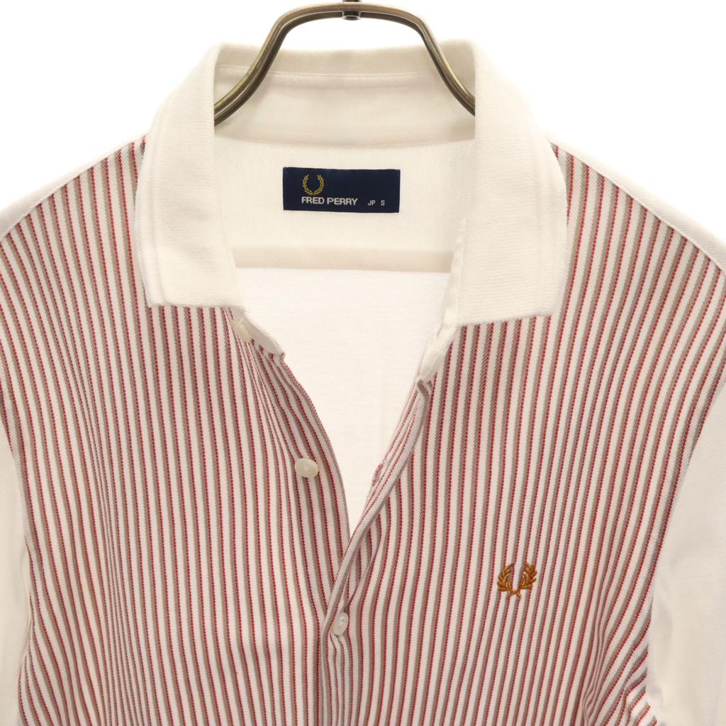 FRED PERRY Striped Pattern Long sleeve Fawn shirt S white Men's Used