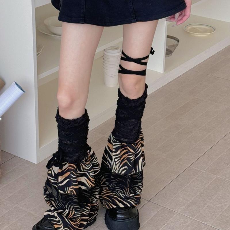 Women Ruffle Lace Leg Warmer Sweet Knee Highs Socks Mesh Flared Leg Socks Princess Leg Sleeves Halloween Costumes