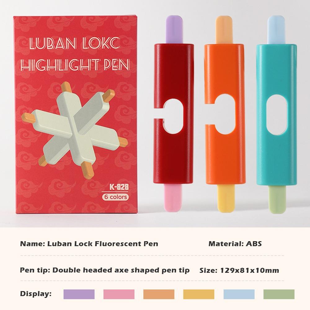 Durable Luban Lock Highlighter Dual-Tip Dual-Color Stationery Marker Pen Puzzle Fluorescent Pen Back To School