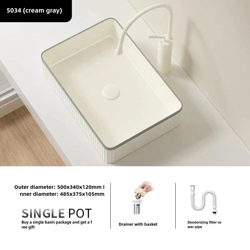 Modern Ceramic Bathroom Container Sink, Striped Design Rectangular Sink, Dressing Table Sink, Suitable for Homes and Balconies