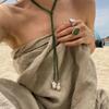 Gold Color Double Layered Long Tassel Chain Necklaces for Women Simple Metal Geometric Bead Choker Necklace Fashion Jewelry