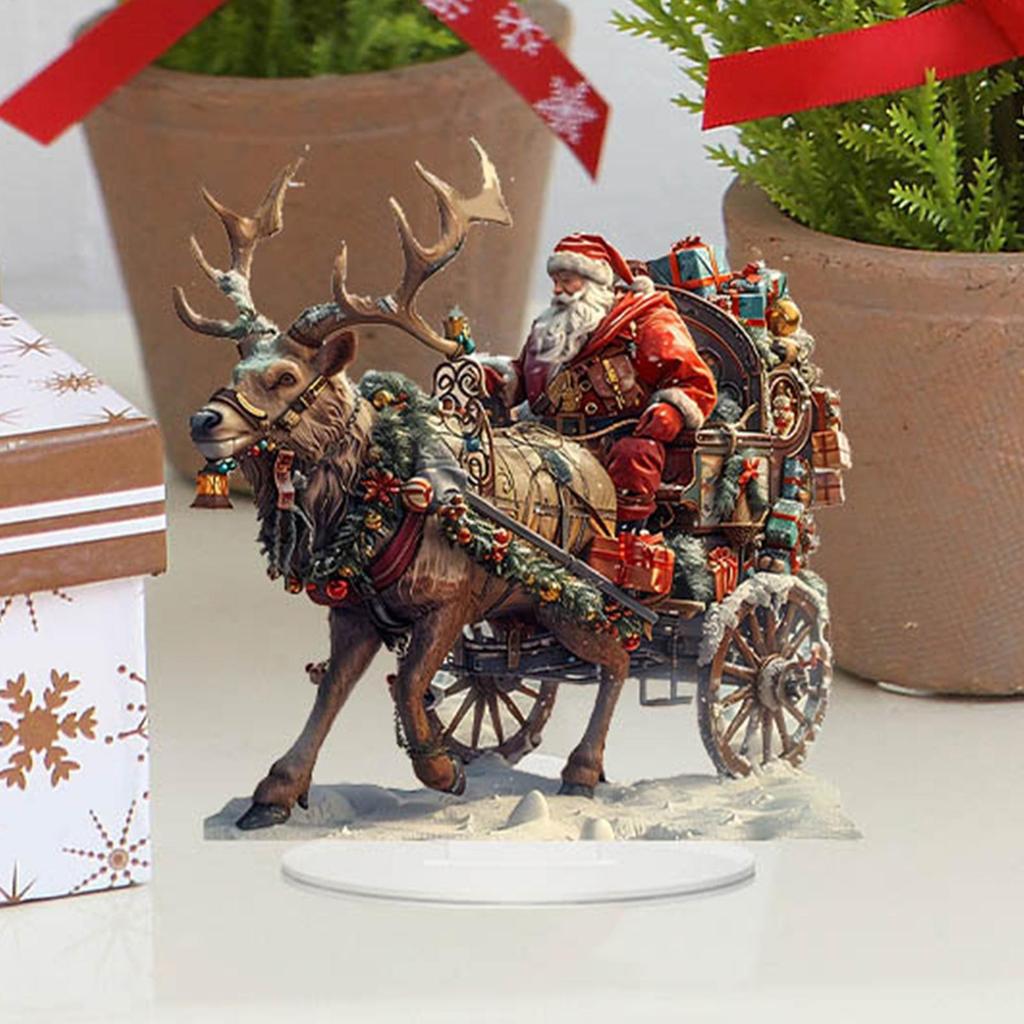 2D Vánoční sobi sáně Santa figurka akrylová ozdoba Vánoční Santa Claus na saních dekorace sváteční párty potřeby