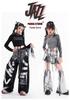 Girls' Sparkly Jazz Dance Long-Sleeve Outfit: Fashionable Street Dance T-shirt & Pants Set