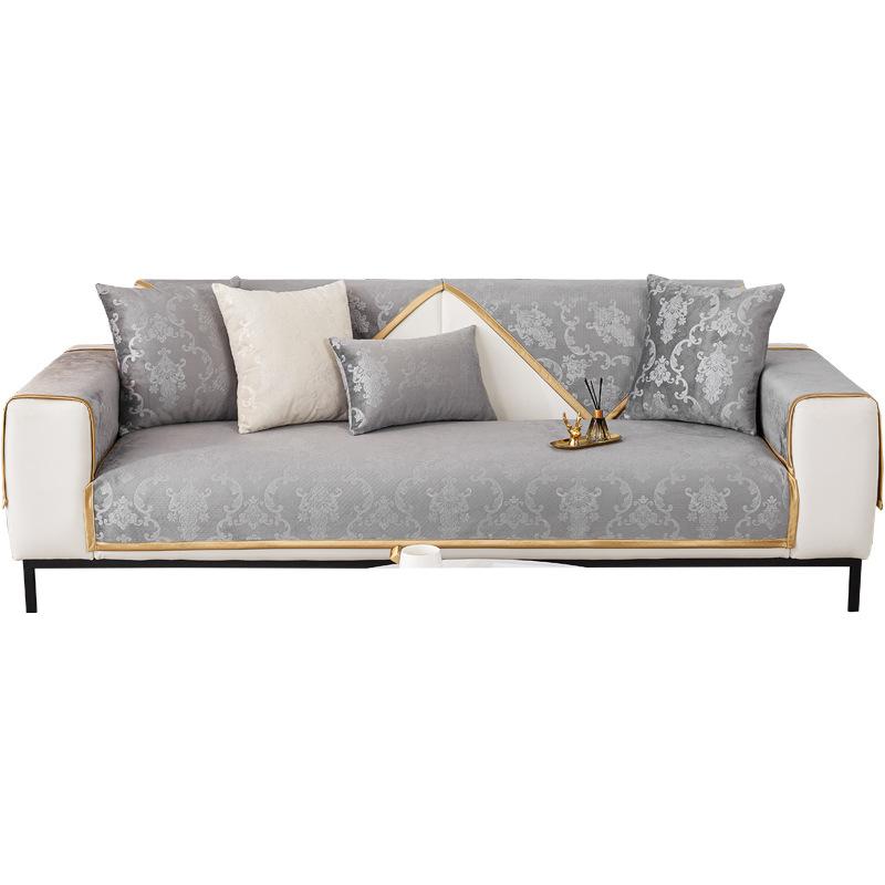 High-end Universal Sofa Cushion Cover Black Fabric Soft Towel Gold Edge L Corner Seat Slipcover Chair Pad Living Room 4 Seasons