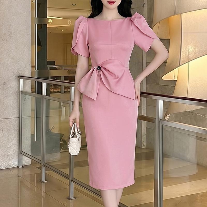 

ZANZEA Women Elegant Round Neck Casual Short Sleeve Sheath Dress 2XL камея рожевий колір