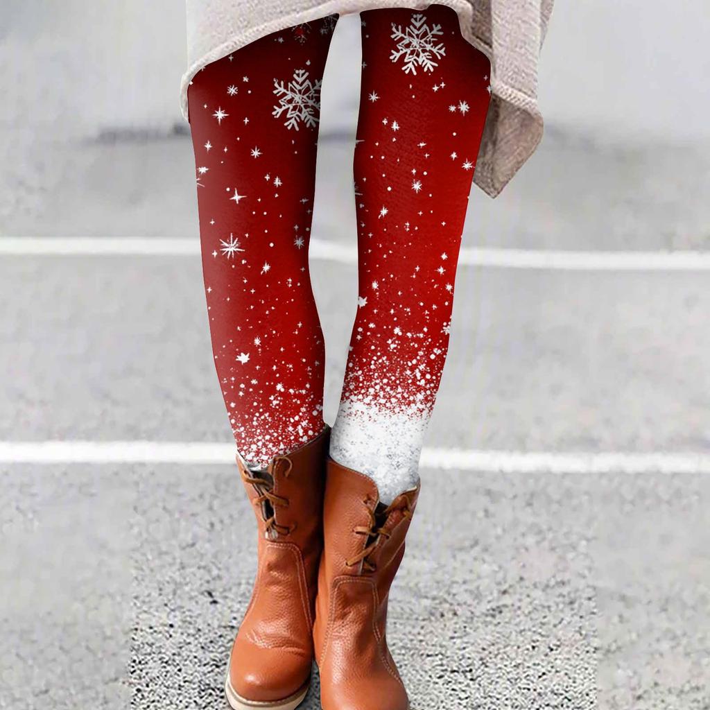 Spodnie damskie z nadrukiem świątecznym, elastyczne, miękkie, codzienne, domowe, do spania