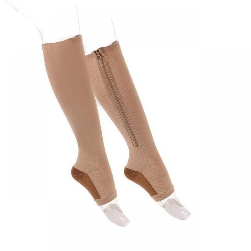 Zipper Compression Socks For Running, Open-Toe Anti-Slip Calf Support Socks With Adjustable Straps For Sports Recovery