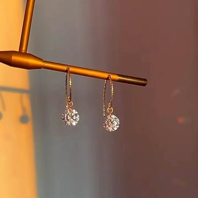 One Carat Shiny Single Zircon Earrings Light Luxury Premium Versatile Simple Mozambican Ear Hook Earrings