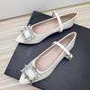 Fashion Flat Shoes for Women 2025 Spring Autumn Mary Jane Shoes Women Pointed Toe Rhinestone Square Buckle Patent Leather Plus Size Shoe