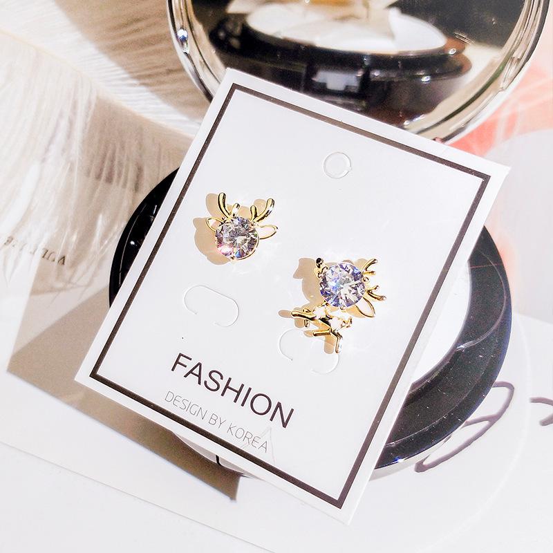 

S925 Sterling Silver Asymmetrical Reindeer Earrings - Versatile and Elegant Christmas Gift золотой