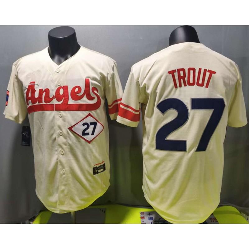 Los Angeles Angels MLB Baseball Jersey Shirt Mike Trout 27 Embroidered White Unisex Fan Apparel