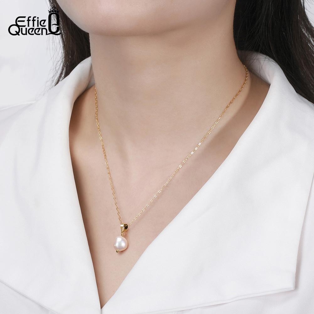EFFIE QUEEN Popular Natural Pearl Pendant Necklace 925 Sterling Silver Temperament Dainty Pearl Paperclip Chain Jewelry GPN24