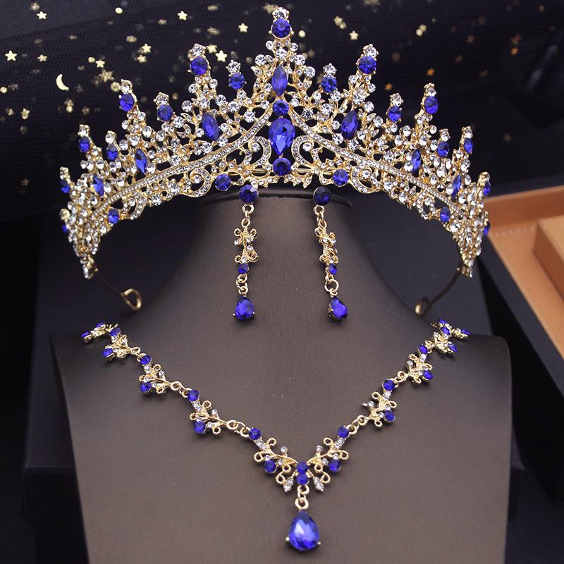 Green Crown Bridal Jewelry Sets for Women Choker Necklace Sets With Tiaras Wedding Dress Prom Bride Jewelry Accessories