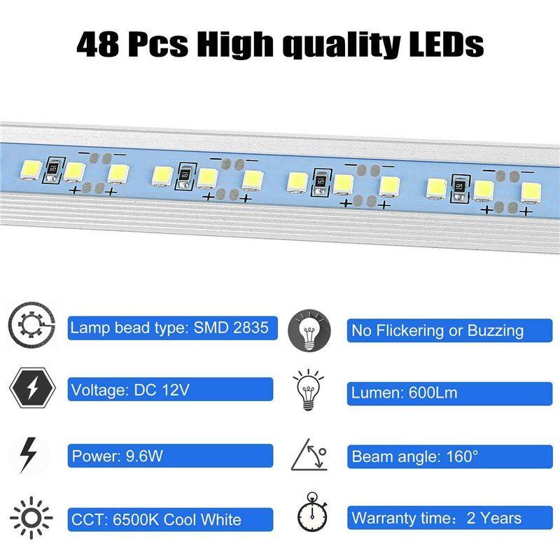 

8X 12V Interior LED Light Bar 48 Leds Strip Lights With Switch And Magnets 6500K White Light For Car Van RV With US Plug