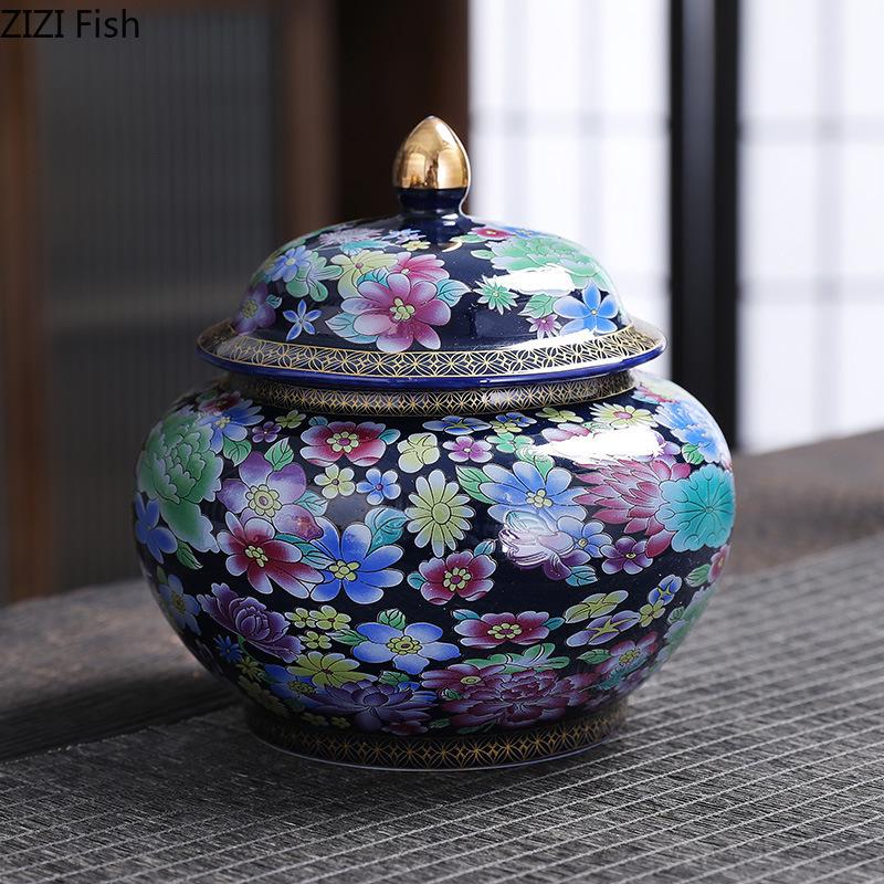 Enamel Color Porcelain Tea Canister Sealed Ceramic General Jar Storage Jars Desk Decoration Tea Cans Candy Pots Tea Caddy