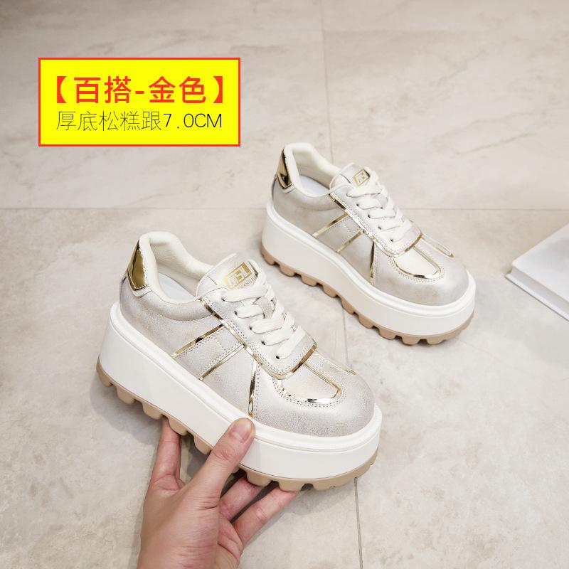 2025 Spring White Shoes New Soft Leather Casual Thick Sole Heightening Fashion Sports Comfortable Versatile Fashion Ins Tide