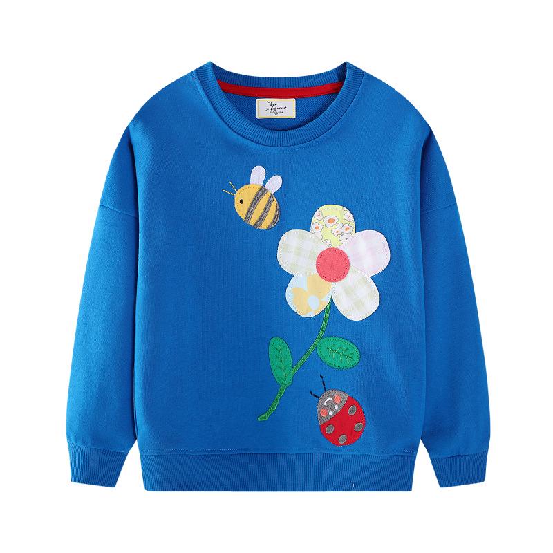 Children's Cartoon Embroidered Round Neck Hoodie - Spring/Autumn Lightweight Knit Pullover