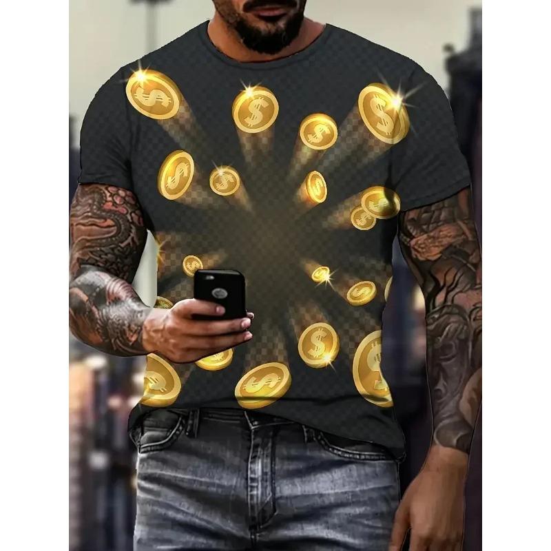 Summer Men's T-Shirt 3D Gold Dollar Pattern Printed Funny O Neck Short Sleeve Loose Comfortable Casual Plus Siz T-shirts
