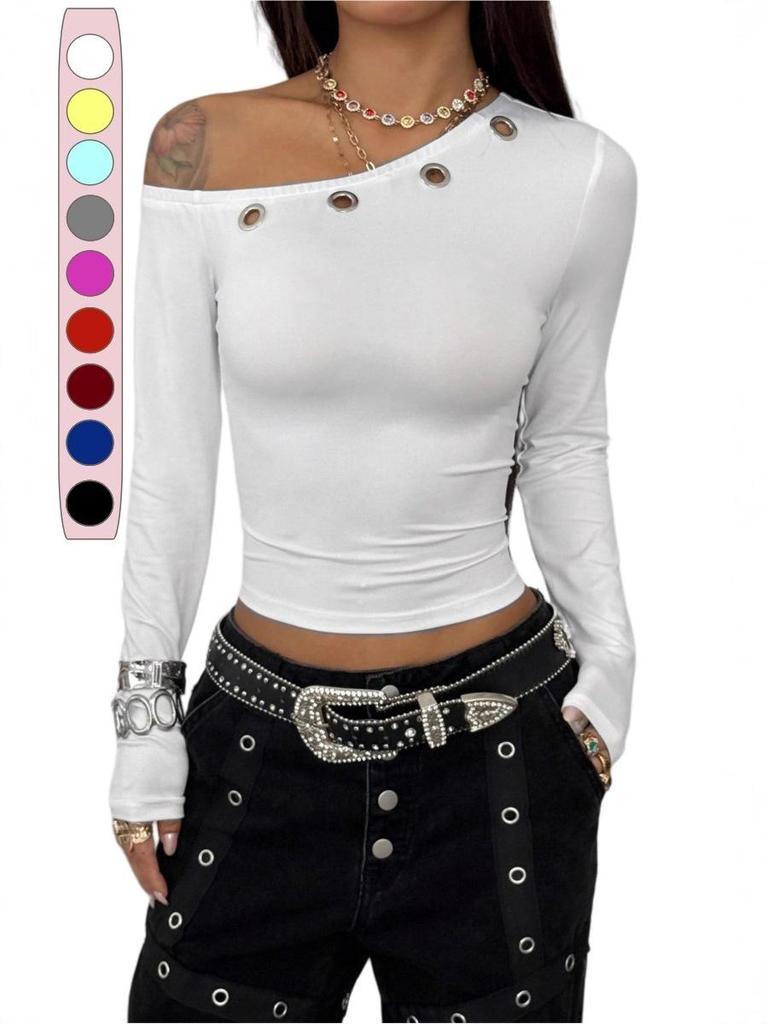 Asymmetrical Hollow-Out One-Shoulder Long-Sleeved Top for Women's Nightclub Fashion
