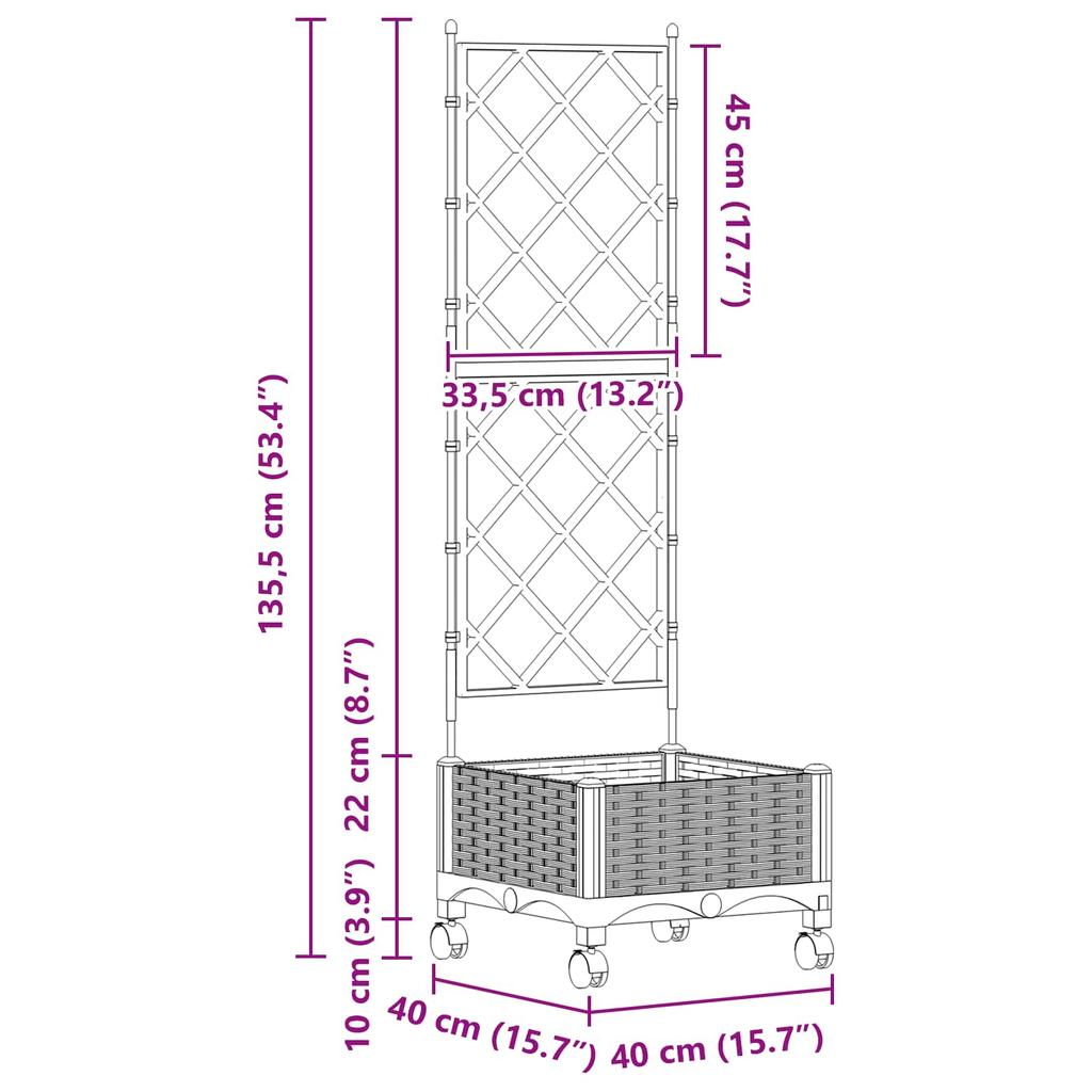 Plant Pot with Trellis and Wheels Light Gray 40 X 40 X 131.5 Cm