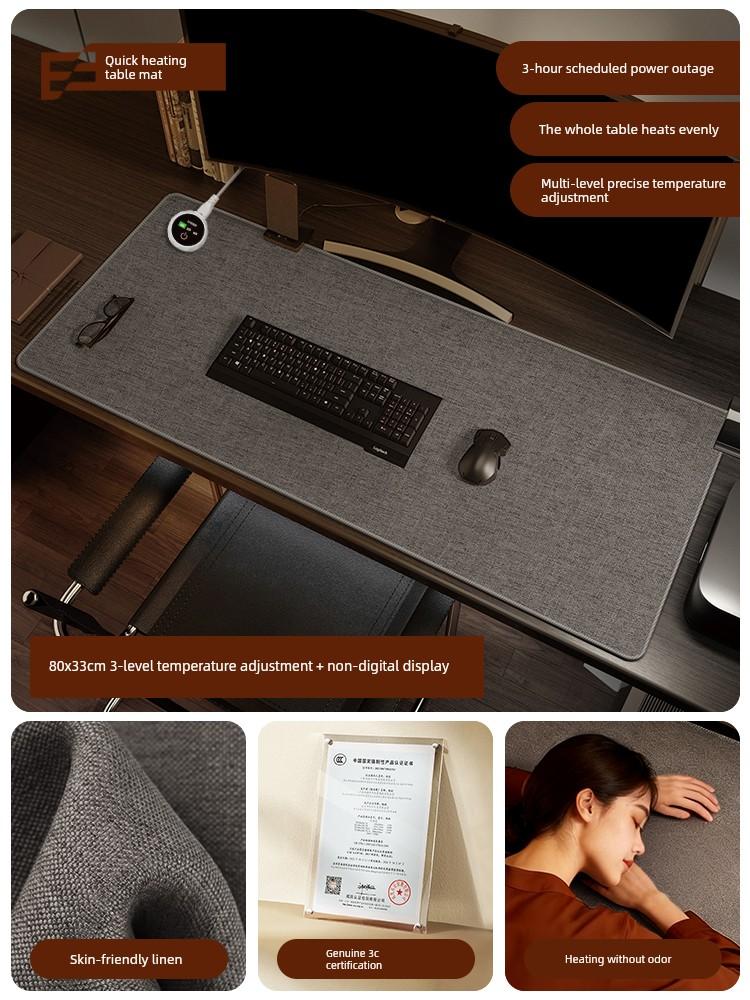 Linen Heated Mouse Pad, Warm Desk Pad, Office Desktop Heating Pad, Electric Heating Cotton and Linen Desk Pad, 3C Certified