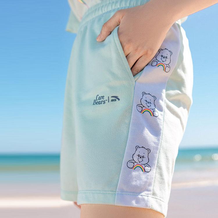 Anta Lifestyle Series Cartoon Bear Letter Pattern Elastic Knitted Shorts Women Shorts Summer-Cloud-Green 162228333-2
