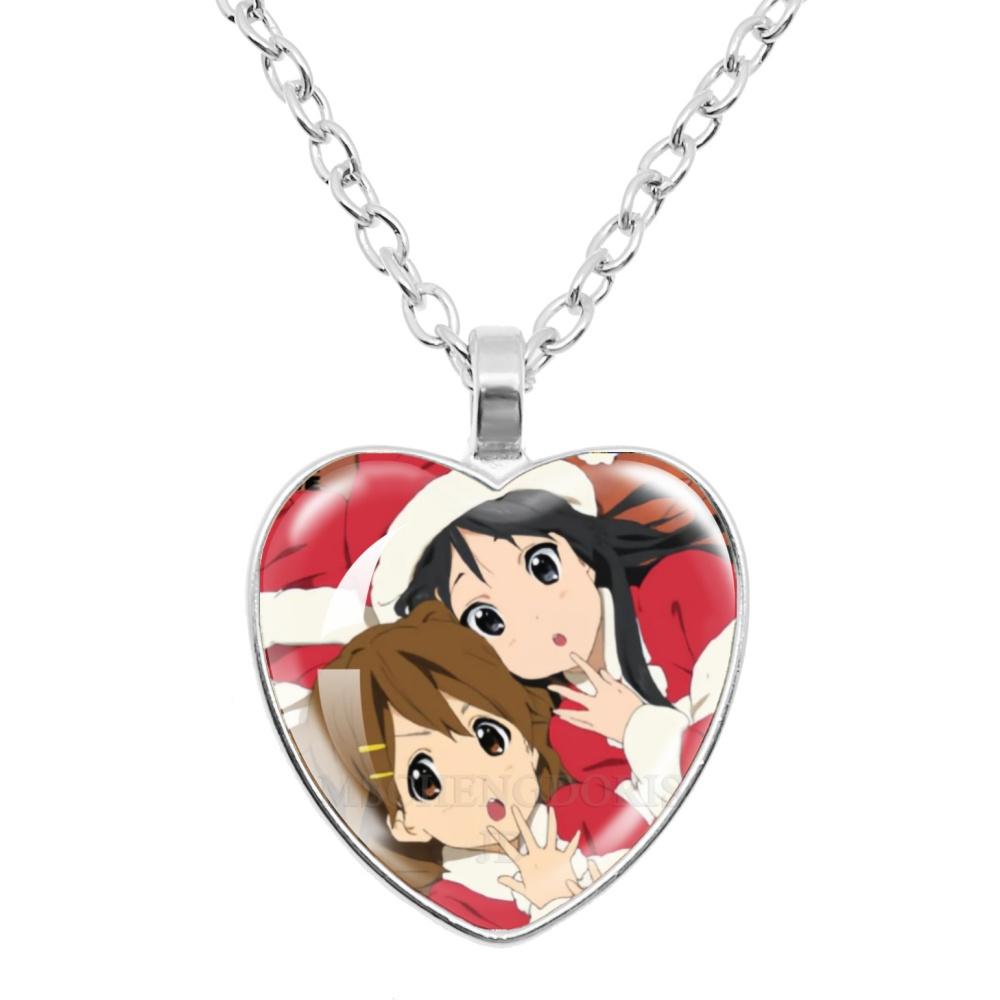 K-ON! Anime Heart Shape Pendant Necklace - Hirasawa Yui Mio Ritsu Tsumugi Azusa Characters Jewelry Gift for Fans
